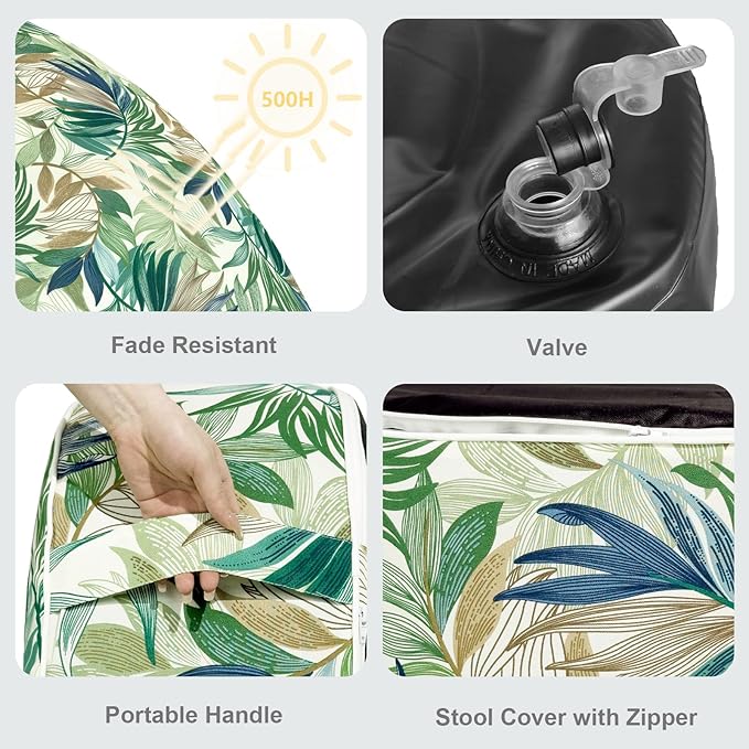 LVTXIII Inflatable Stool Ottoman Footrest with Handle, Decorative Fade-Resistant Foot Stool, Indoor or Outdoor Pouf for Home Garden and Camping Use, 31x31x14, Lush Leaf Green