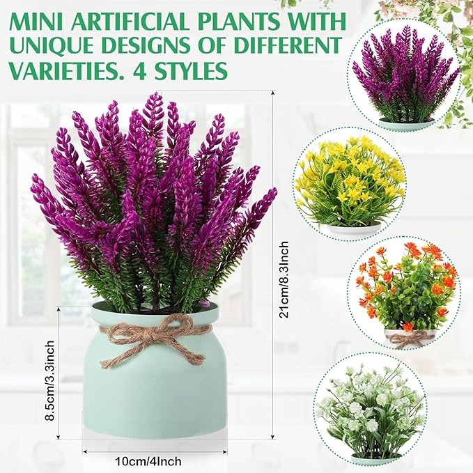 Cindeer 4 Pcs Large Artificial Potted Flowers Fake Potted Plants Plastic Faux Flowers for Home Decor Indoor Artificial Plants in Pots for Wedding Home Desk Tabletop Outdoor Office Kitchen (Classic)