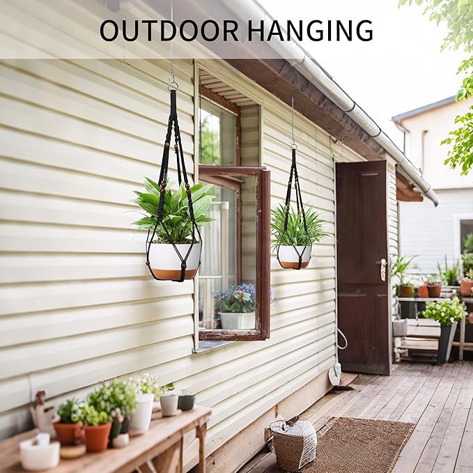 Macrame Plant Hanger - Fits 6 to 15 inches Pots for Indoor Outdoor, 43 Inch, Set of 2, Black (POTS NOT Included)