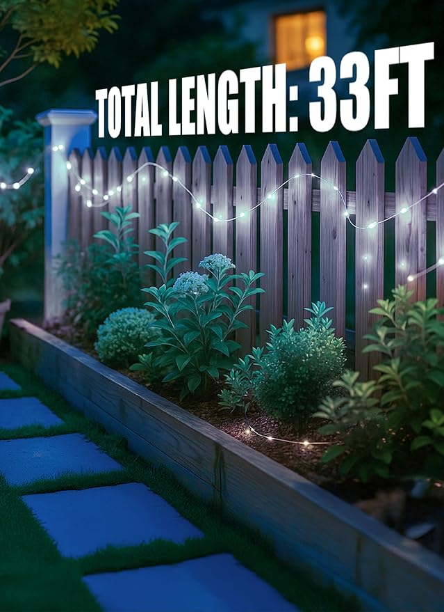 Minetom Solar String Lights, 2 Packs Total 66Ft 200 LED Solar Fairy Lights, Waterproof Solar Lights for Outside Patio Yard Tree Wedding Christmas, Pure White
