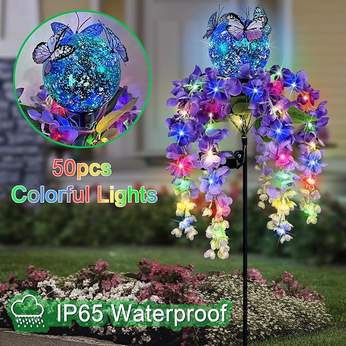 Solar Lights Outdoor Pathway,Wisteria Flower Garden Stakes,Colorful LED Lights for Yard,Patio,Lawn,Solar Powered Garden Decortions,Spring Gifts for Women