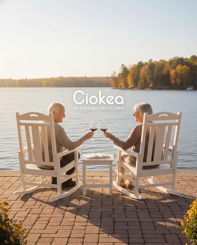Ciokea Oversized Outdoor Rocking Chairs Set of 4, 380lbs Heavy-Duty Large Patio Rocker, High Back Cozy Porch Chairs, Weather Resistant Patio Rocking Chairs for Outside, Fire Pit, Deck, White
