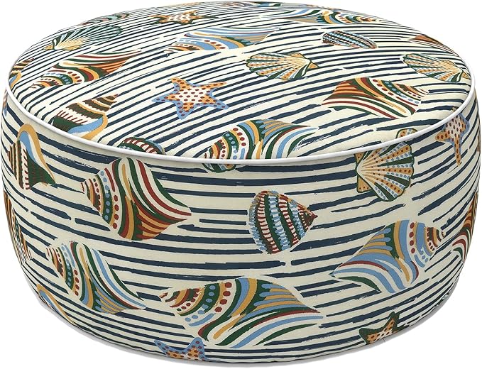 LVTXIII Indoor/Outdoor Inflatable Ottoman with Handle D21 x H9 Inch, Weather-Resistant Round Footstool Pouf for Patio Camping Living Room, Portable Footrest Extra Seating, Cabana Shells