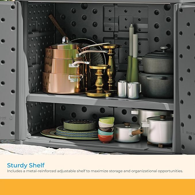 Suncast Resin Outdoor Storage Cabinet, Cool Gray Wicker Resin Outdoor Cabinet, Weatherproof, Lockable Outside Storage for Patio, Deck, Balcony, Porch, Backyard, or Garden, Made in the USA
