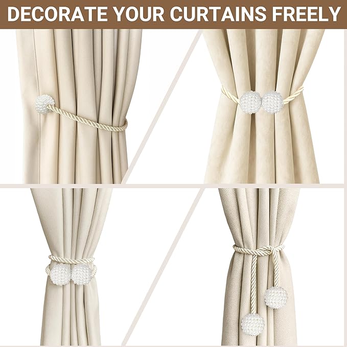Hion Magnetic Curtain Tiebacks Beige 2pcs, Curtain Tiebacks Buckles Holdbacks Holders Hooks Clip for Home Bedroom Office Decorative Curtain