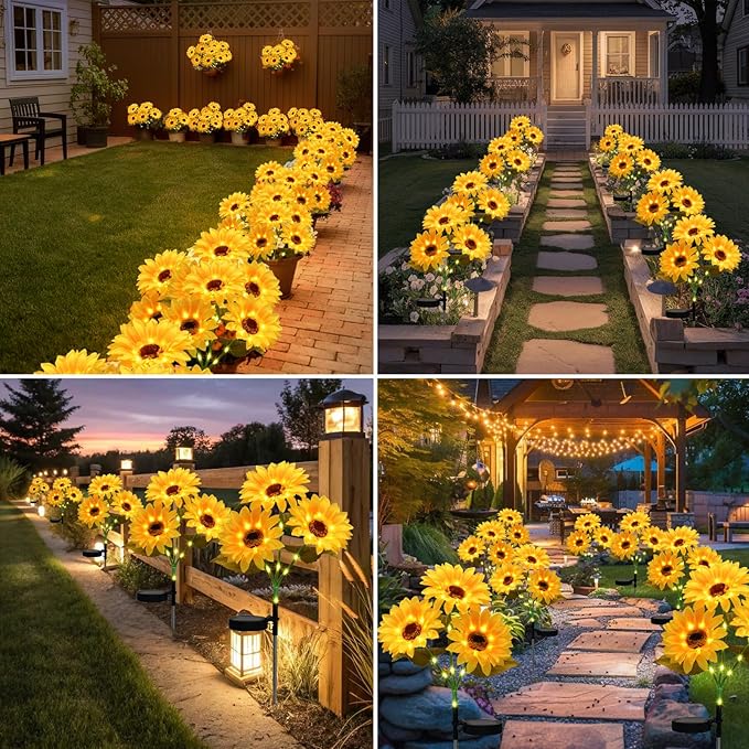 echosari 4 Pack Solar Lights Outdoor Waterproof, Sunflower Solar Stake Lights Auto ON/Off Solar Garden Decorative Lights for Lawn Pathway Landscape Birthday Gifts for Mom Women