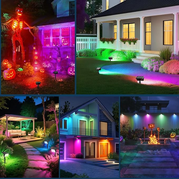 Solar Spot Lights Outdoor with 7 Lighting Modes RGB, 4 Pack Solar Color Changing Lights IP68 with 29 LED & Auto On/Off, Multicolor Outdoor Lights for Outside, Garden, Yard(Multicolor)