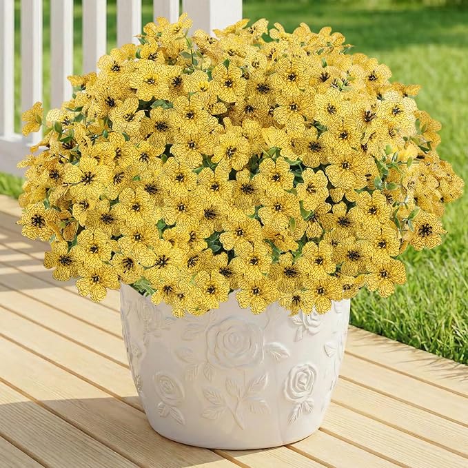 Artificial Flowers for Outdoor,Silk Flowers No Fade Fake Plastic Flowers UV Resistant Faux Plants for Outdoors Outside Front Porch Hanging Planter Window Box Garden Home Decoration,13 Pack(Yellow)