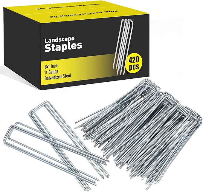 HongWay 420pcs 6 Inch Landscape Staples Galvanized Garden Stakes, 11 Gauge U-Shaped Sod Pins Yard Ground Staples for Landscaping Fabric Tent Lawn Truf Fence Irrigation Tube