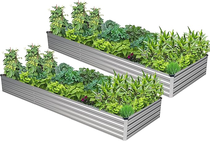 2PCS 10x3x1ft Galvanized Raised Garden Bed Kit, Galvanized Planter Raised Garden Boxes Outdoor, Large Metal Raised Garden Beds for Vegetables,Silver
