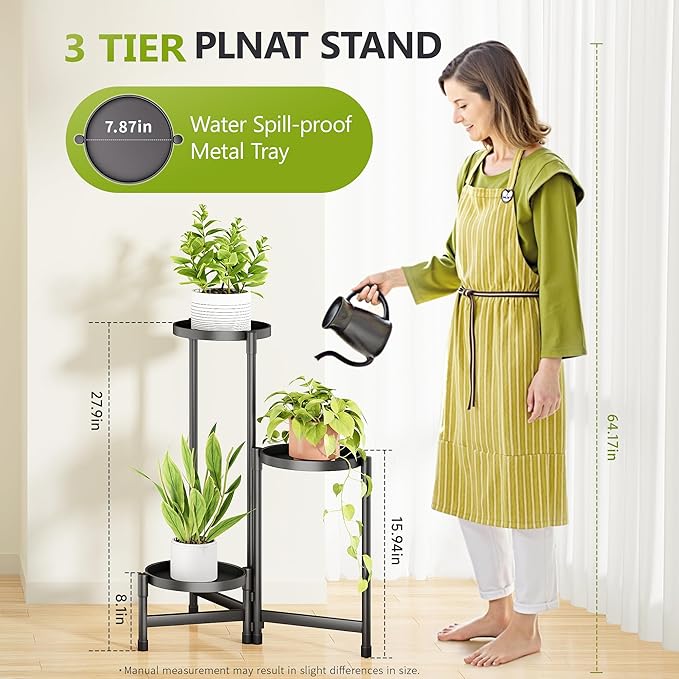 3 Tier Plant Stand Indoor, Tiered Plant Stand Outdoor for Multiple Plants, Corner Plant Shelf for Patio Balcony Porch Garden Living Room House, Black