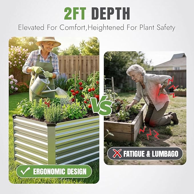 INNO STAGE 8x3x2ft Galvanized Raised Garden Bed, Raised Garden Bed Kit-Metal Planter Box Outdoor, Planting for Vegetables, Fruits, Herbs, Flowers, Silver