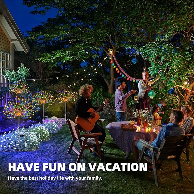 YOTOZU 2 PCS Solar Firework Light, Outdoor Solar Garden Decorative Lights 120 LED Powered 40 Copper Wires String DIY Landscape Light for Pathway (Multi-Color)