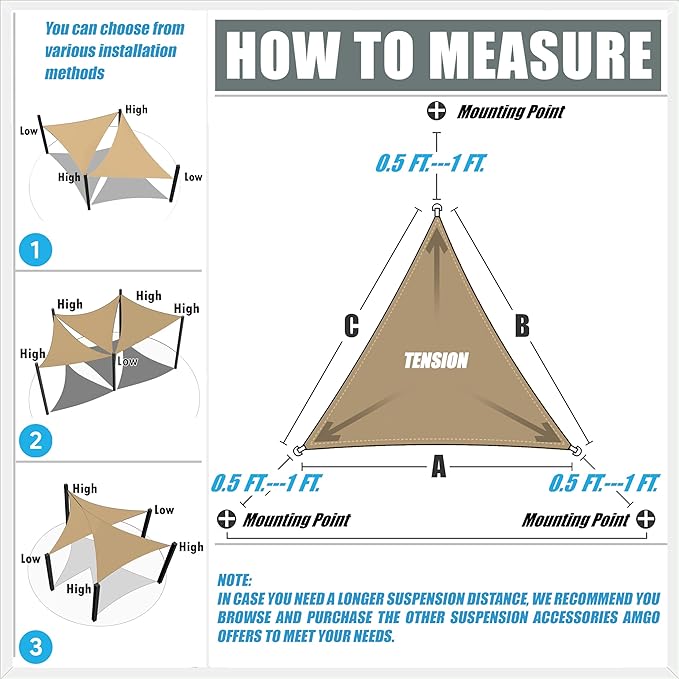 Amgo Custom Size 6' x 9' x 10.8' Gray Right Triangle Sun Shade Sail UPF50+ AGTAPRT12, Order to Make Canopy Awning, 95% UV Blockage, Water & Air Permeable, Commercial Standard (We Customize)