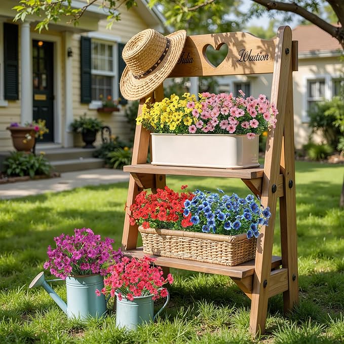 Alupssuc 32 Bundles Artificial Flowers for Outdoors Decoration, UV Resistant Silk Faux Floral Spring Fake Plastic Plants Greenery for Outside Indoor Home Garden Porch Window Box Decor, Mix 6 Colors