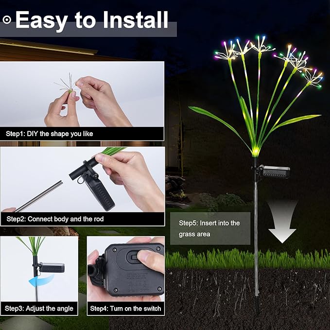 Garden Decor Outdoor Lights, Solar Garden Lights for Christmas Outside 6-Pack Fairy Firework Decorative, Solar Powered Decor for Yard Pathway Flowerbed Planter Balcony Patio, Multicolor