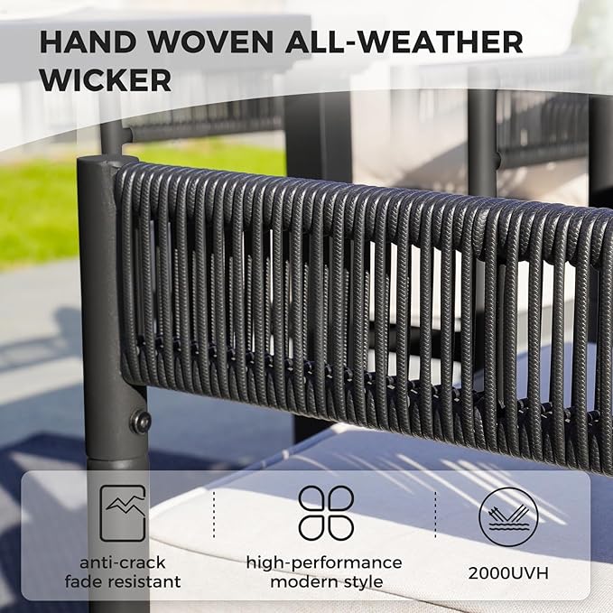 Grand patio 7-Piece Outdoor Dining Set for 6 with 79" Rectangle Expandable Table for 4-6 Person, Metal Woven Wicker Fixed Patio Chairs with Thickened Cushions for Yard, Poolside, Deck (Black)