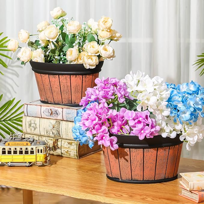 Layhit 6 Pcs Wall Hanging Planters Outdoor Pot Planter Wine Barrel Planter Distressed Oak Thickened Plastic Water Storage Flower Pots for Flower Indoor Outdoor(13.78 Inches,Brown)