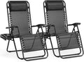 NEWBULIG Zero Gravity Chair Set of 2, Lounge Chair Folding Portable Adjustable Camping Reclining Chairs with Adjustable Pollow, Mesh Back, Cup Holder Trays Lawn Patio Chair for Pool Beach - Black