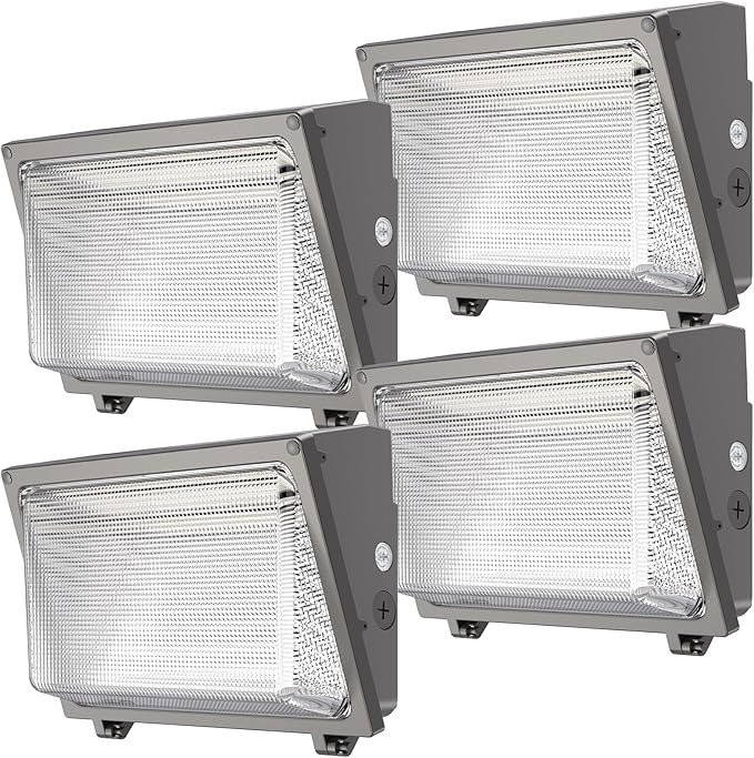 Glass Lens Wall Pack: 120W Outdoor LED Wall Lights 4Packs - 18000lm LED Wall Pack with photocell for Yard Entryways Walkways UL Listed