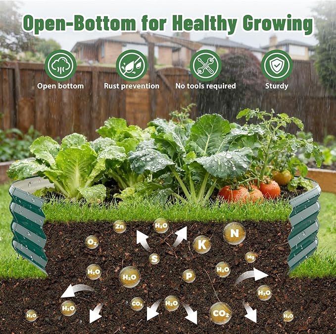 Hexagon Raised Garden Bed, 48 Inch Diagonal & 12 Inch Tall, Galvanized Steel Planter Box with Wave-Shaped Metal Panels for Outdoor Flower,Tree,Herb & Vegetable Garden (Dark Green, 4FT X 1FT)