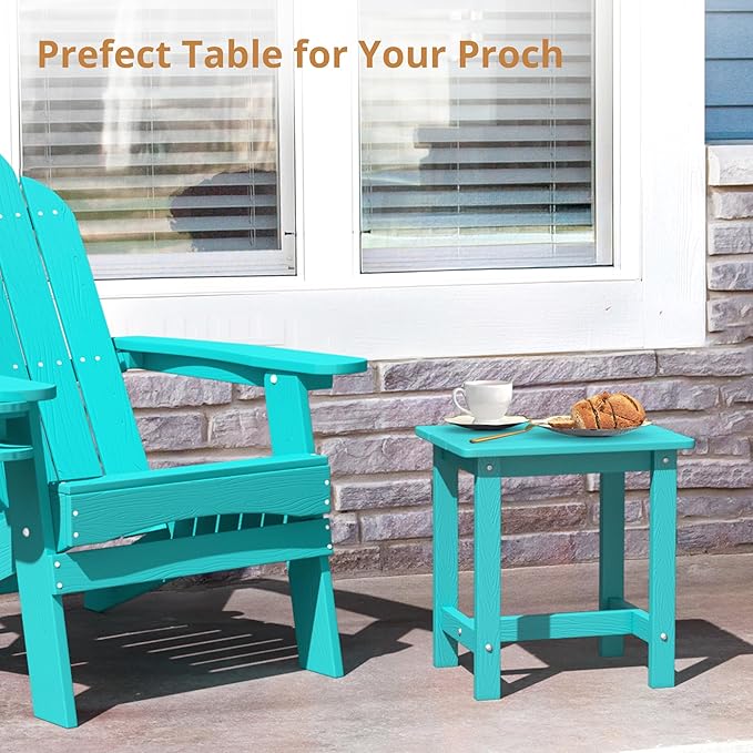 LUE BONA Outdoor Side Table Set of 2, HDPS Small Outdoor Table, Adirondack Side Table, Outside End Table for Patio, Deck, Pool, Weather Resistant/Easy Maintenance, Aruba Blue