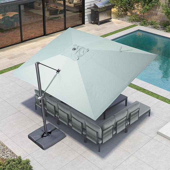 PURPLE LEAF Patio Umbrella 10' X 13' Rectangle Cantilever Umbrella Large Aluminum Outdoor Umbrellas with 360-degree Rotation & UPF40+ Premium Fabric for Deck Pool Garden Yard, Mint Green