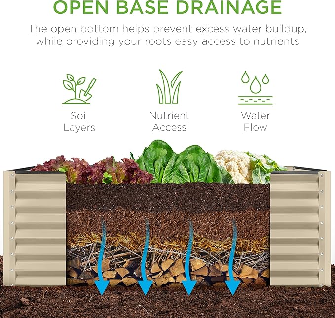 Best Choice Products 4x2x2ft Outdoor Metal Raised Garden Bed, Deep Root Box Planter for Vegetables, Flowers, Herbs, 119 Gallon Capacity, 100% Non Toxic Materials - Beige