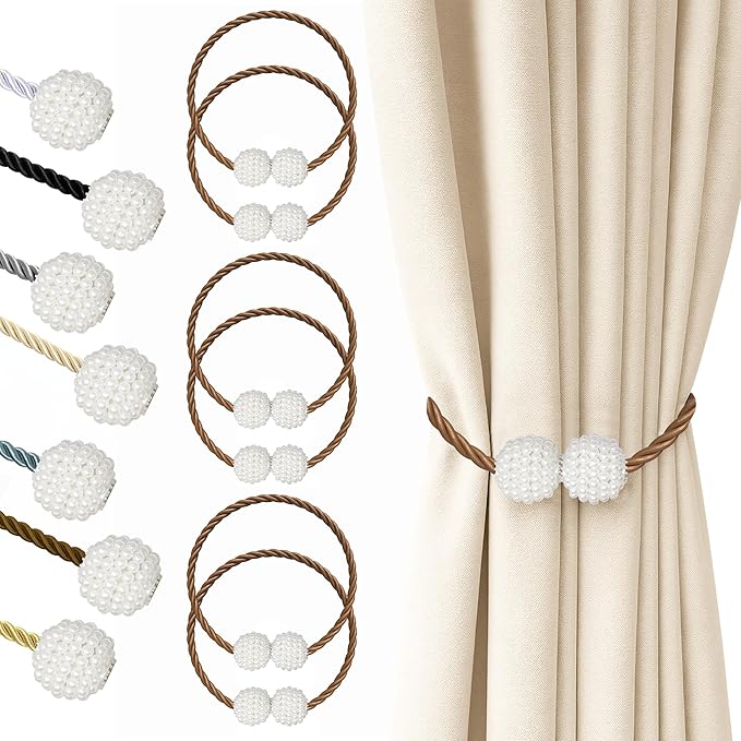 Hion Magnetic Curtain Tiebacks Dark Brown 6 Pack, Curtain Tiebacks Buckles Holdbacks Holders Hooks Clip for Home Bedroom Office Decorative Thick or Thin Curtain