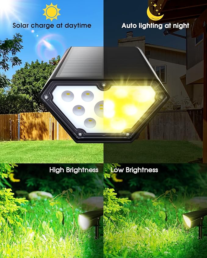 Biling Solar Spot Lights Outdoor, Bright 700 Lumen Solar Outdoor Lights IP67 Waterproof Adjustable House Lights for Patio Pathway Yard Garden Driveway Tree - Warm White(6 Pack)