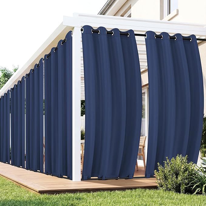 Outdoor Curtains for Patio Waterproof 6 Panels - Windproof, Privacy, Weatherproof Outside Drapes for Gazebo Pergola Porch, Grommet Top and Tab Bottom, 54x95 Inch, Navy