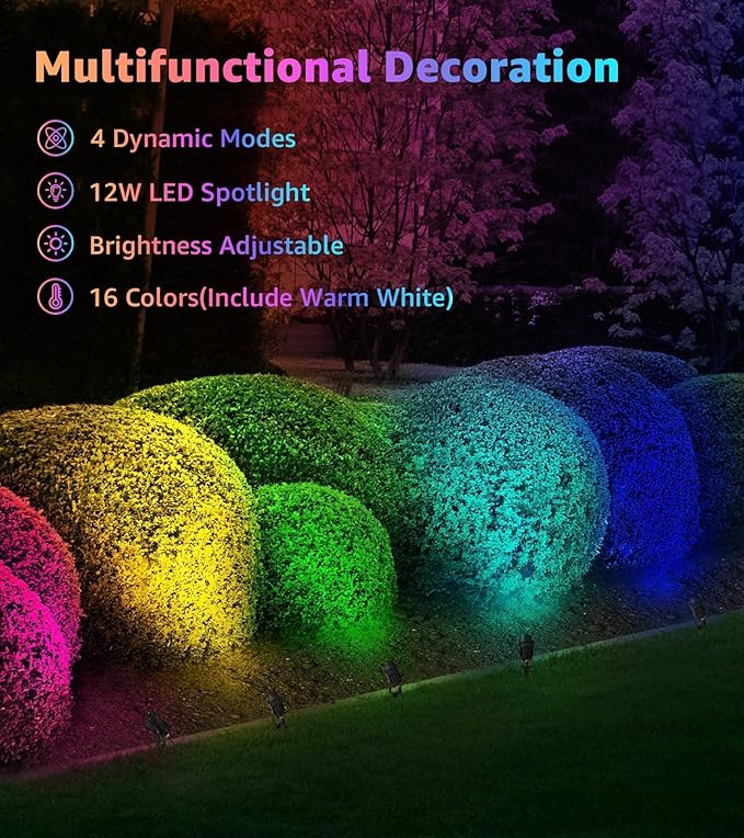 SUNVIE RGB Spot Lights Outdoor 12W LED Color Changing Landscape Lights with Remote Control 120V RGBW Landscape Lighting Waterproof Outdoor Spotlight for Yard Garden Patio Lawn Decorative, 2 Pack