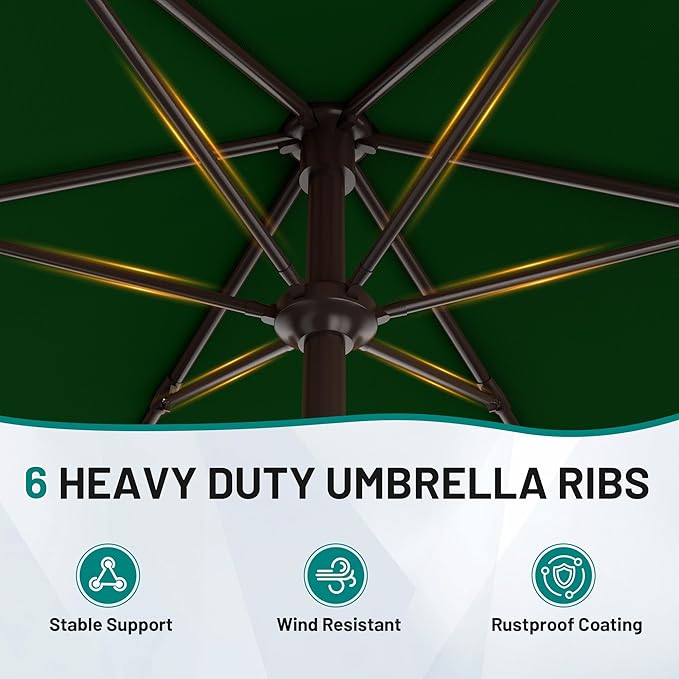 AreShark 7.5FT Patio Umbrella Table Market Umbrella with 6 Sturdy Ribs, Button Tilt/Crank, Heavy-Duty Outdoor Umbrellas for Pool, Deck, Garden and Backyard, Dark Green
