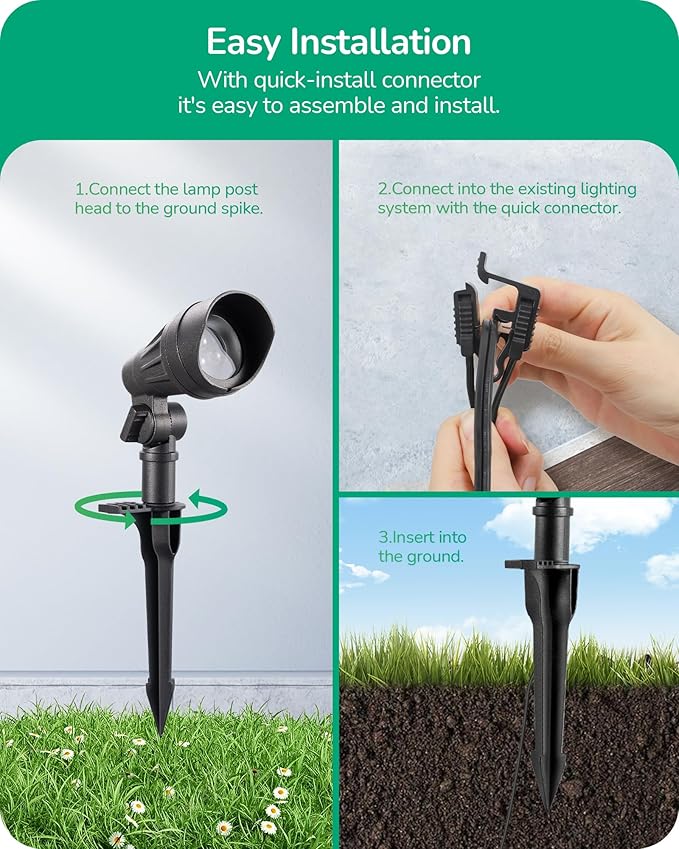EDISHINE Low Voltage Landscape Lights, 3.2W 12V ACDC 240LM Low Voltage Spotlight, CRI 80 & Beam Angle 35°, 3000K, Aluminum Housing Outdoor Landscape Lighting for Trees, Yard, Garden, Houese 8 Pack