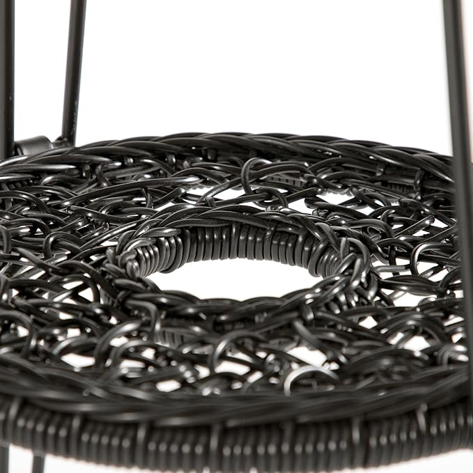 Furniture of America Ysar Boho 19-inch Round Coffee Table Outdoor with Tempered Glass Top and Metal Frame, Handcrafted Coastal Furniture for Patio, Poolside, Garden, Yard, Black