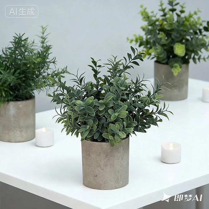 Lemonfilter Small Fake Plants, 3PCS Mini Potted Artificial Plastic Eucalyptus Plants Indoor Modern Farmhouse Decor, Fake Potted Plant for Home Bathroom Bedroom Office Shelves Decor