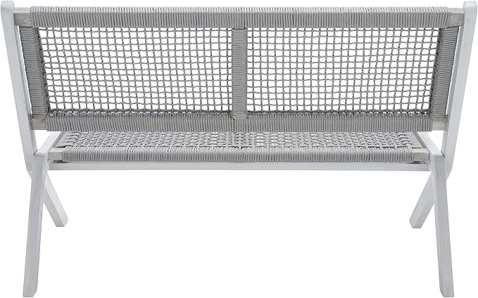 SAFAVIEH Outdoor Collection Kobina Grey Acacia Wood/Grey Rope Foldable Bench (Fully Assembled)