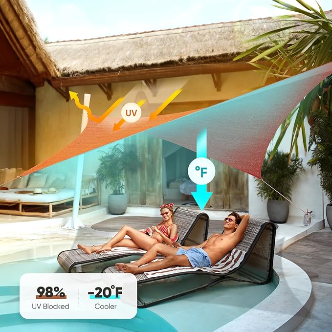 Quictent 20X20FT 185G HDPE Square Sun Shade Sail Canopy 98% UV Block Outdoor Patio Garden with Hardware Kit Terracotta