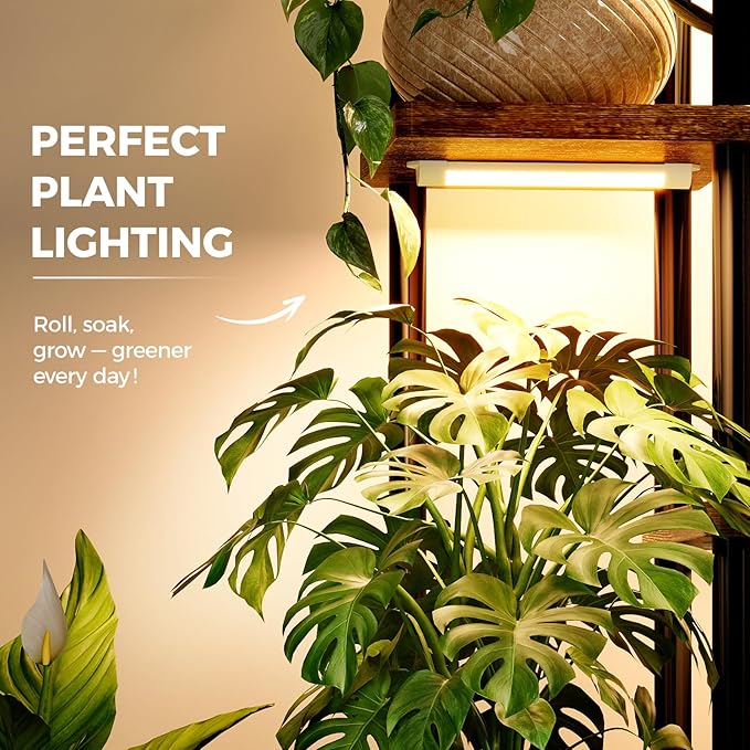 Bamworld Indoor Plant Stand with Grow Light Corner 5Tier Metal Plant Shelf Wood Flower Stand for Home Living Room Decor Patio Decor