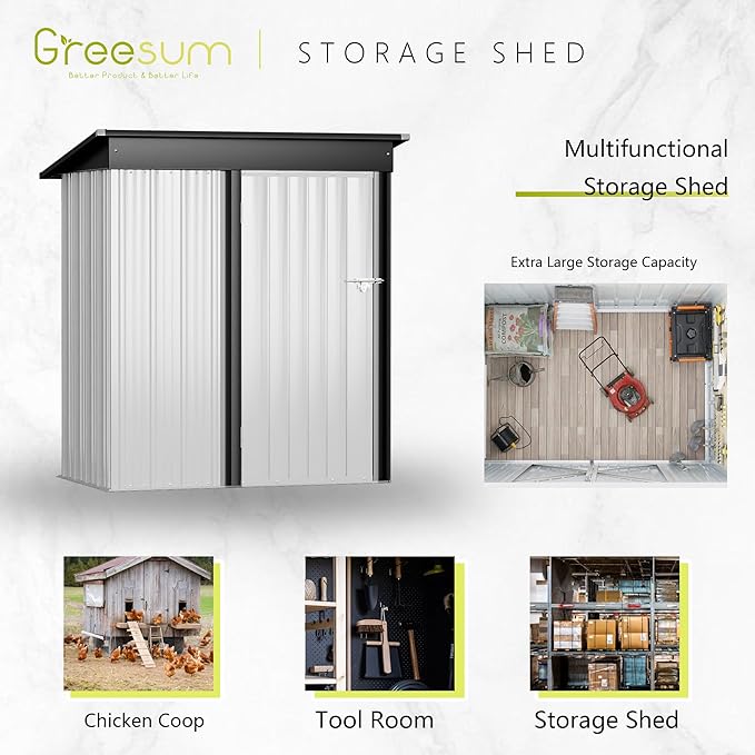 Greesum Metal Outdoor Storage Shed 5FT x 3FT, Steel Utility Tool Shed Storage House with Door & Lock, Metal Sheds Outdoor Storage for Backyard Garden Patio Lawn, White