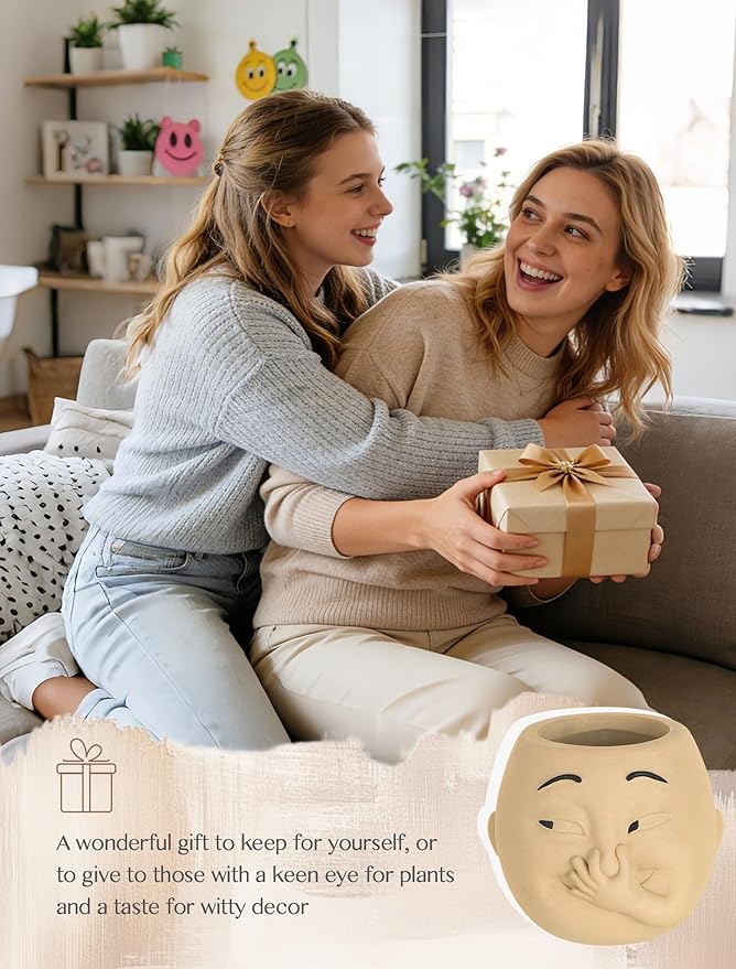 Funny Bathroom Planter Decor: Quirky Holding Nose Plant Pot Indoor for Bathroom Counter - Succulent Pot with Drainage - Unique Face Planter for Guest Bath room Counter Shelf Toilet Decoration