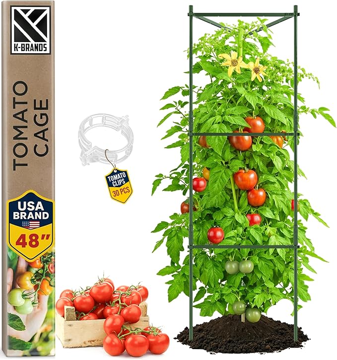 Tomato Cage - Large Trellis Stakes and Plant Support Structures for Vegetables and Climbing Plants - Tall Tomato Cages for Garden, Pots, Raised Garden Bed Outdoor Supplies (1 Pack - Up to 48")