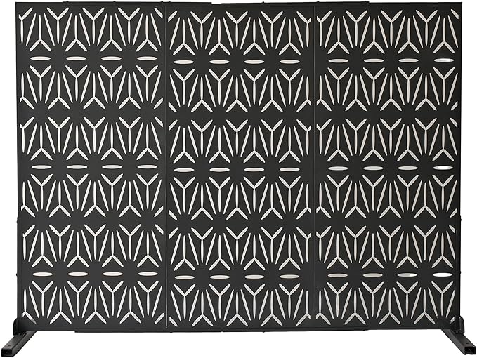 Oakland Living 6 ft. X 4 ft. Black Freestanding Metal Privacy Screen Room Divider