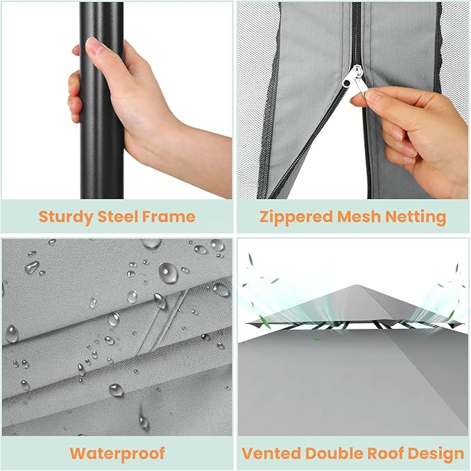 COBIZI Gazebo 10x10 Heavy Duty Gazebos with Improved Nettings Outdoor Gazebo Double Roof Patio Gazebos with Metal Steel Frame Outdoor Canopy for Patio, Deck, Backyard (Gray)