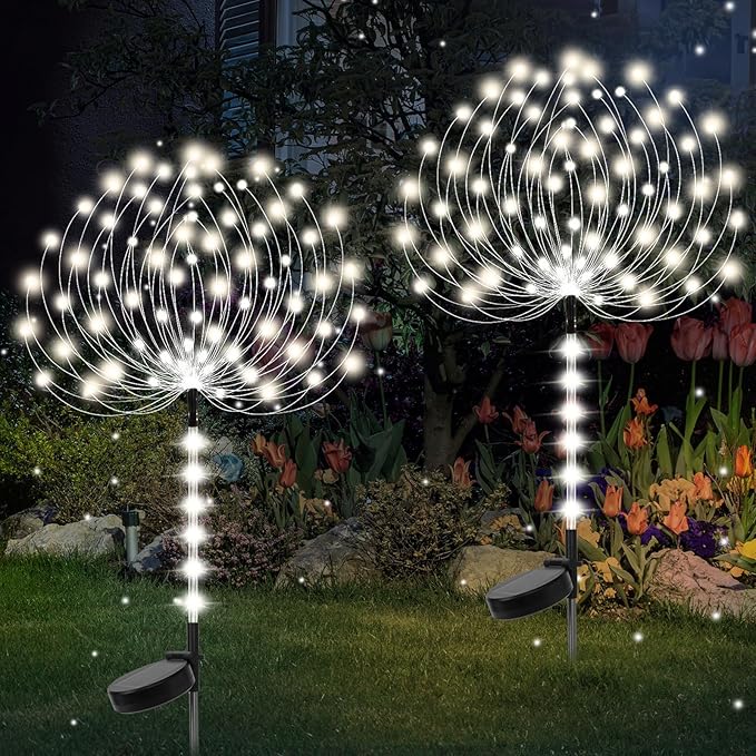 Garden Decor Solar Lights Outdoor,155LED 8 lighting modes pole light Waterproof White Solar Garden Lights for Christmas, Halloween Decoration,Yard, Patio, Porch,Flower Pot,Pathway (2Pack)