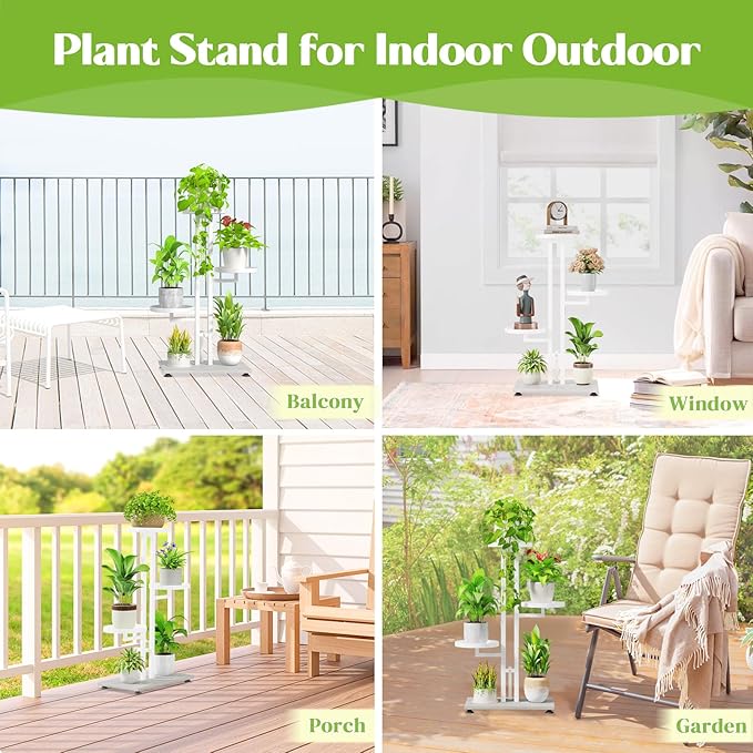 iDavosic.ly 3 Tier Plant Stand Indoor Outdoor, Tiered Corner Multiple Flower Pot Holder Shelf, Metal 28 Inch Tall Display Rack for Patio Porch Living Room Garden Balcony Bedroom, White