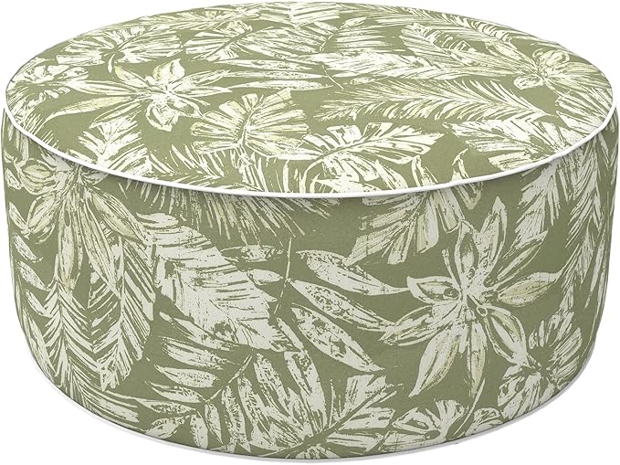 LVTXIII Inflatable Stool Ottoman Footrest with Handle, Decorative Fade-Resistant Foot Stool, Indoor or Outdoor Pouf for Home Garden and Camping Use, D21 x W 21 x H9, Tropical Leaf Green