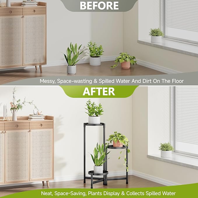 3 Tier Plant Stand Indoor, Tiered Plant Stand Outdoor for Multiple Plants, Corner Plant Shelf for Patio Balcony Porch Garden Living Room House, Black