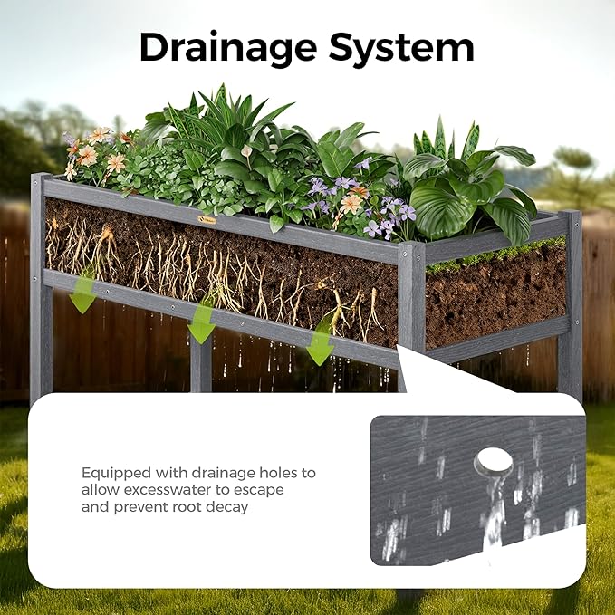 TT Nature HDPE Raised Garden Bed with Legs, Outdoor Elevated Planter Box for Vegetables, Herbs & Flowers, Weather-Resistant Raised Garden Beds for Patio, Balcony & Backyard Gardening