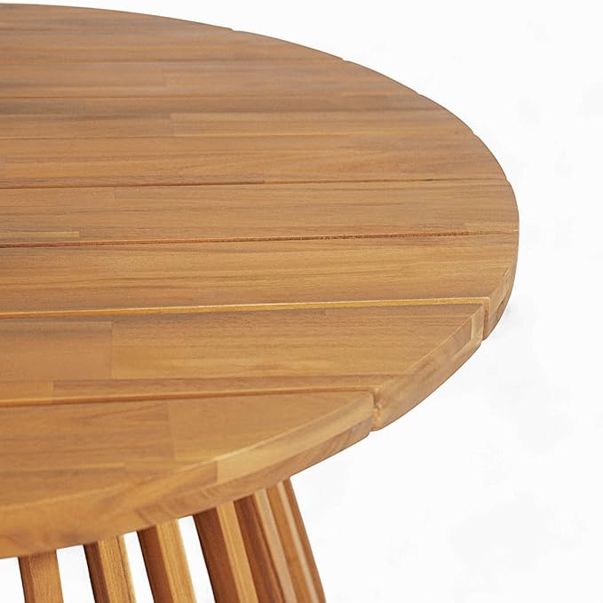 Merax Patio Outdoor Acacia Wood Round Coffee Table for Backyard, Lawn, Balcony, Teak Finish